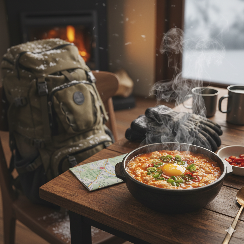 12월 설악산 등반 : 대청봉 코스별 필수 준비물 & 안전 수칙 10가지! 3 등산 후 따뜻한 순두부찌개를 먹을 준비하는 모습