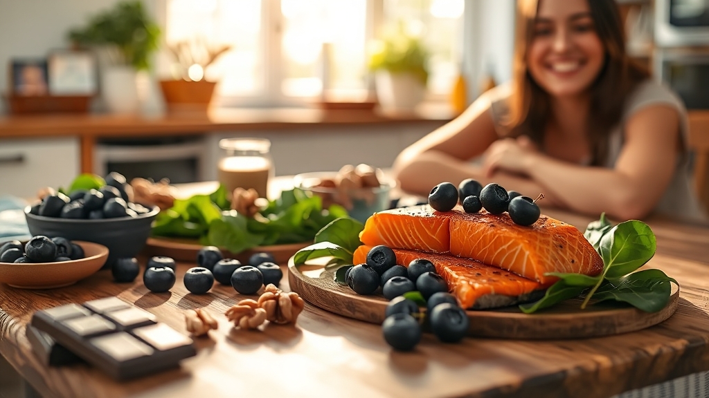 계절성 우울증 자가진단 & 극복법: 음식과 생활습관 A to Z 6 음식별 주요 영양소 및 작용 효과 (realistic 스타일)