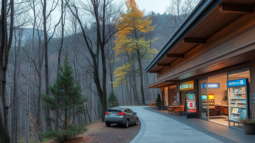 한화리조트 평창 완전정복: 객실, 부대시설, 맛집, 주변 관광지 A to Z 2 첫인상: 깔끔한 로비와 숲길 (realistic 스타일)