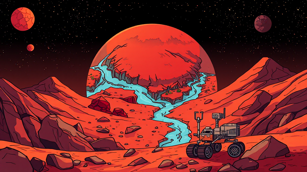 화성 여행 A to Z: 풍경, 물, 생명체 가능성, 준비사항, 최신 연구 4 화성에 물이 있을까? (cartoon 스타일)