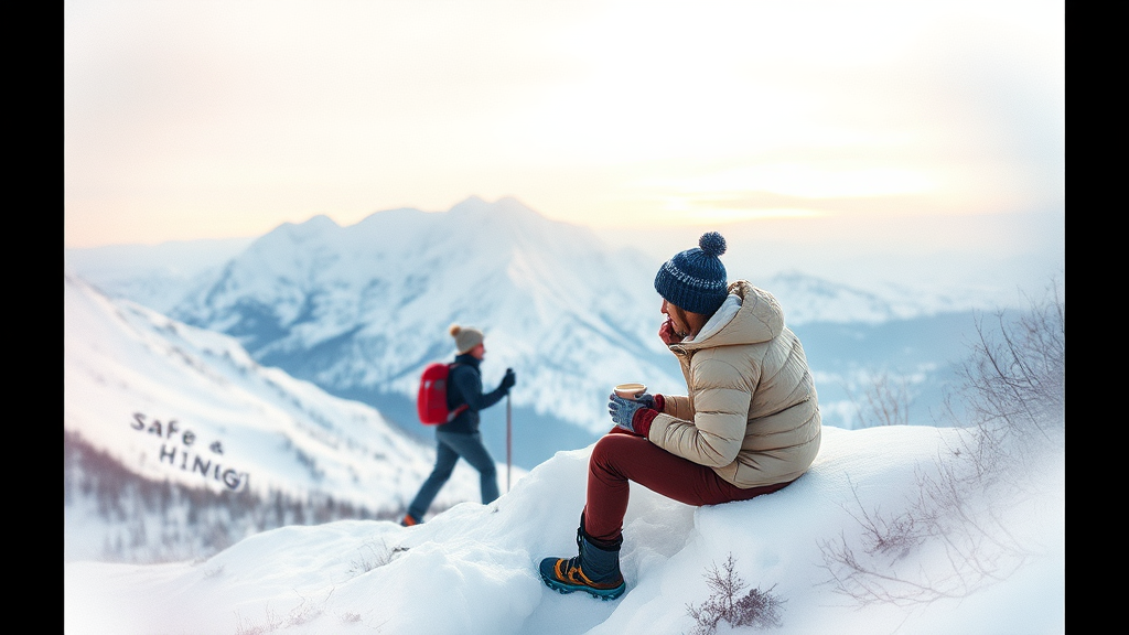 겨울 산행 준비물 및 안전 수칙 (watercolor 스타일)