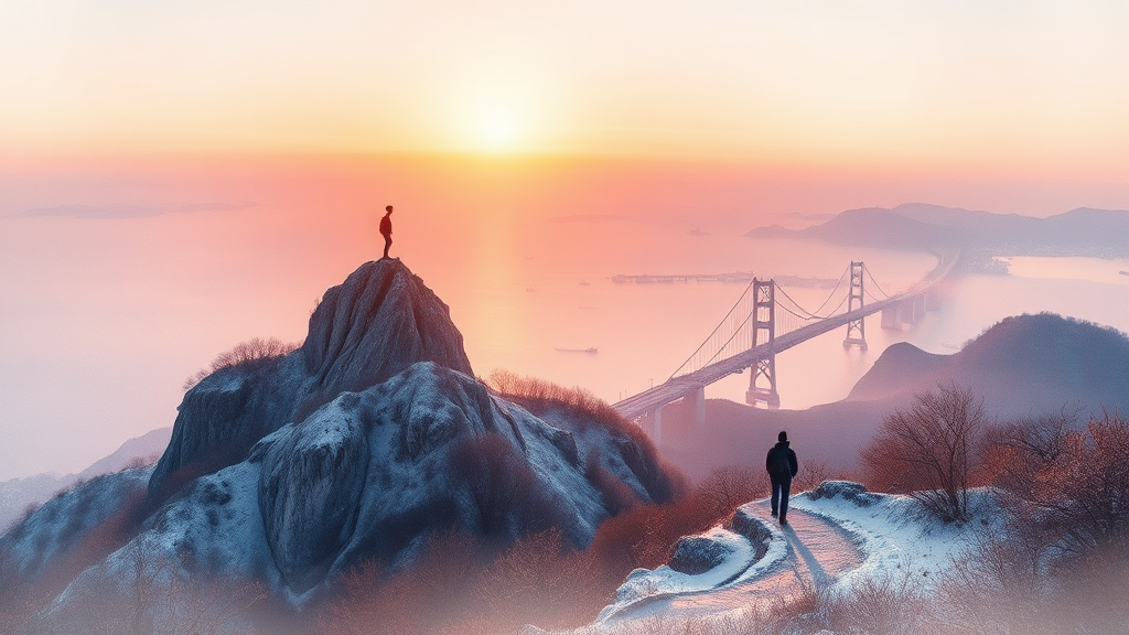 영도 봉래산 등산 코스 (watercolor 스타일)