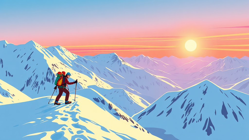 등산 스틱 및 안전 장비 (cartoon 스타일)