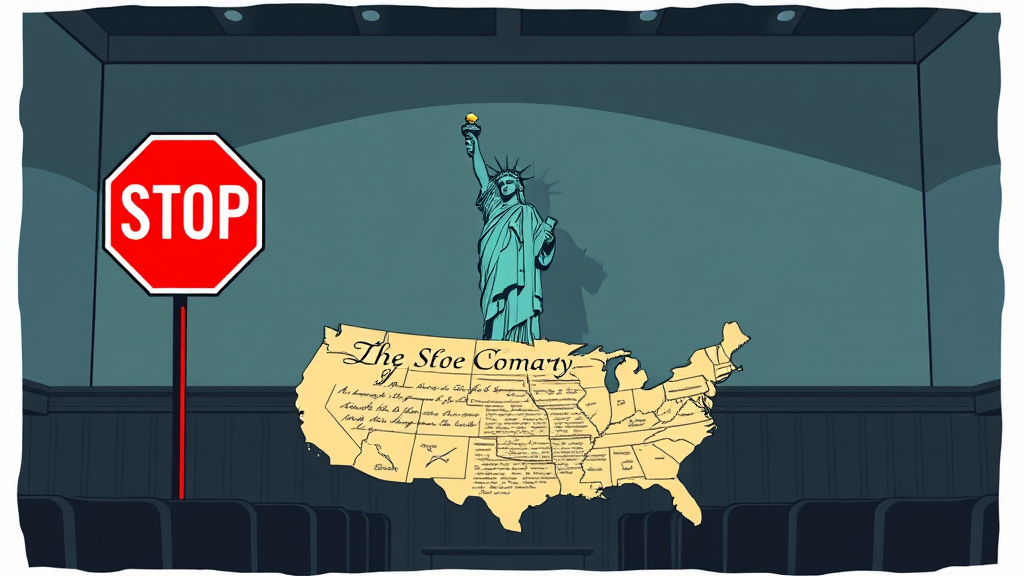 이민 정지 관련 법적 쟁점 (illustration 스타일)