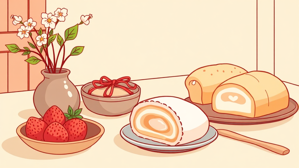 딸기 말차시루, 함께 구매하면 좋은 빵 추천 (illustration 스타일)