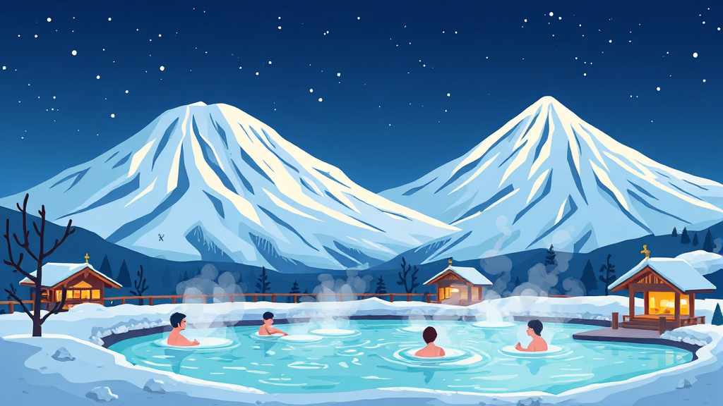 겨울 노상 온천 A to Z: 국내외 명소 추천, 준비물 & 효능 완벽 가이드 5 해외 겨울 노상 온천 명소 (cartoon 스타일)