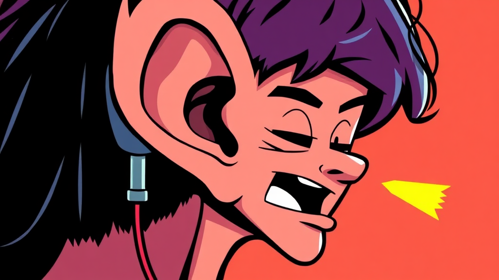 이어폰, 편리함 뒤 숨겨진 위험 (cartoon 스타일)