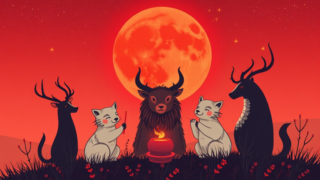 정월대보름과 띠별 운세 (illustration 스타일)