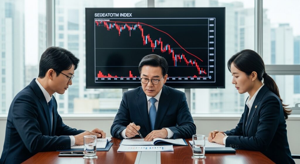 한국산 자동차 및 의약품 관세 25% 인상 대응을 위해 긴급 회의 중인 정부 관계자들