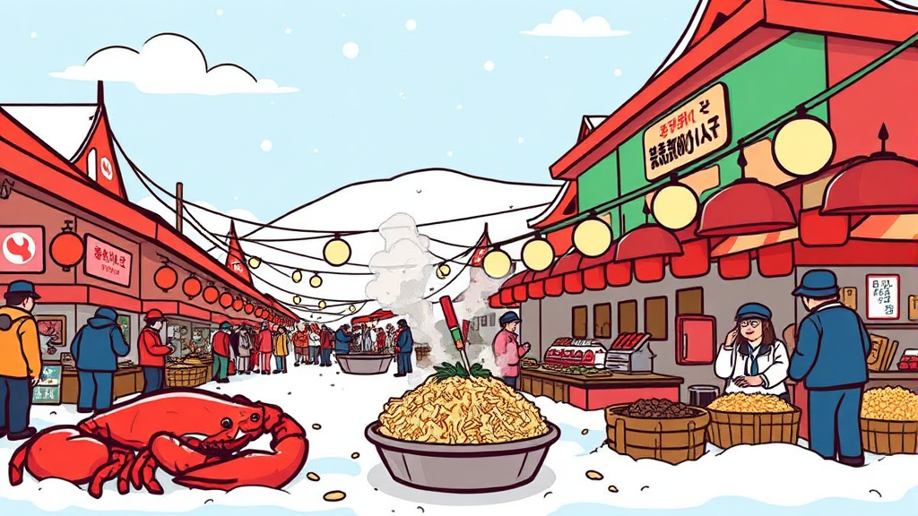 먹거리: 대게 요리 및 푸드존 (cartoon 스타일)