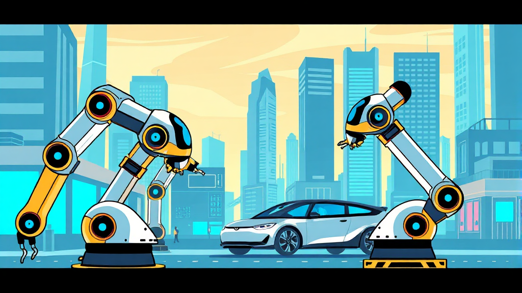 미래 모빌리티 기술 투자 집중 (cartoon 스타일)