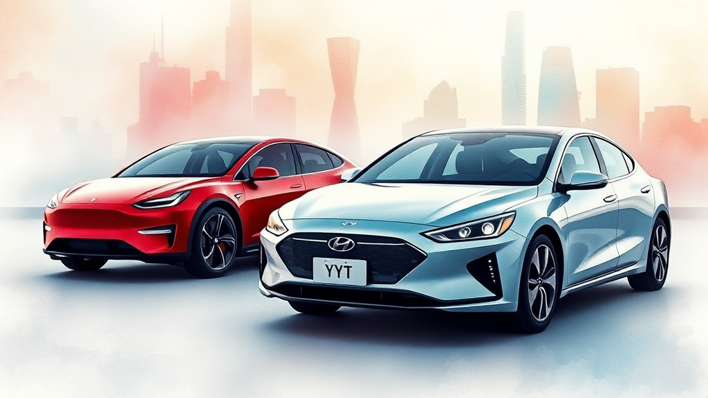 테슬라 vs 현대·기아 경쟁력 비교 (watercolor 스타일)