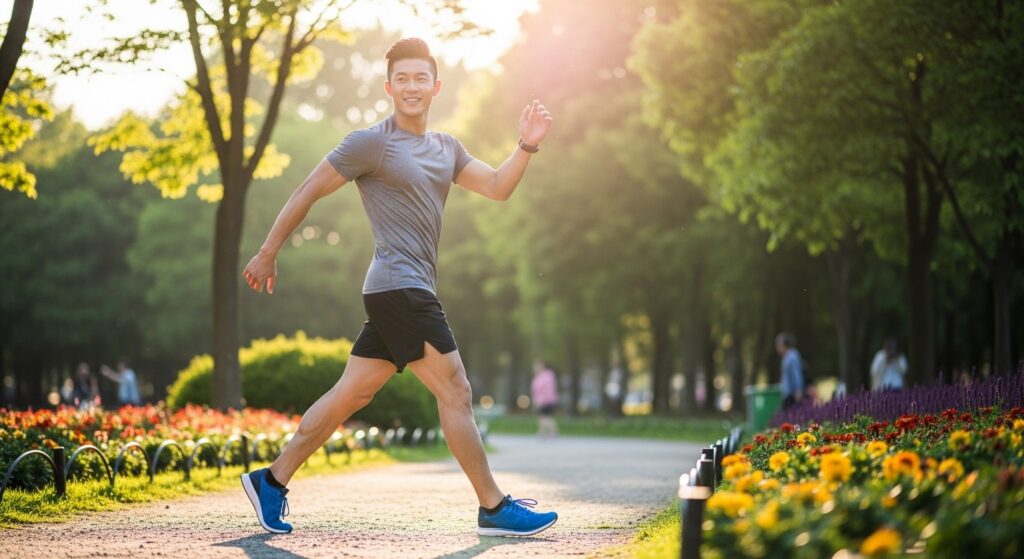 비만 치료 성공 후 건강하게 야외 활동을 즐기는 행복한 모습