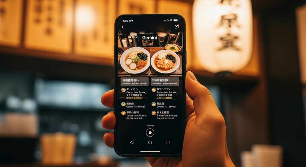 일본 여행 중 식당 메뉴판을 제미나이 AI로 번역하고 분석하는 모습