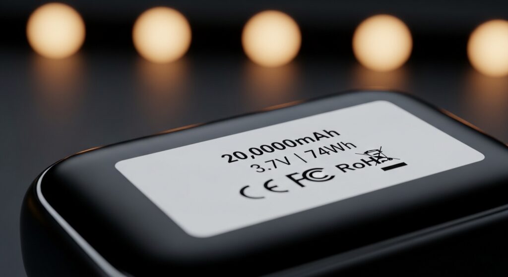 보조배터리 뒷면의 mAh와 전압을 확인하여 Wh를 계산하는 방법 설명