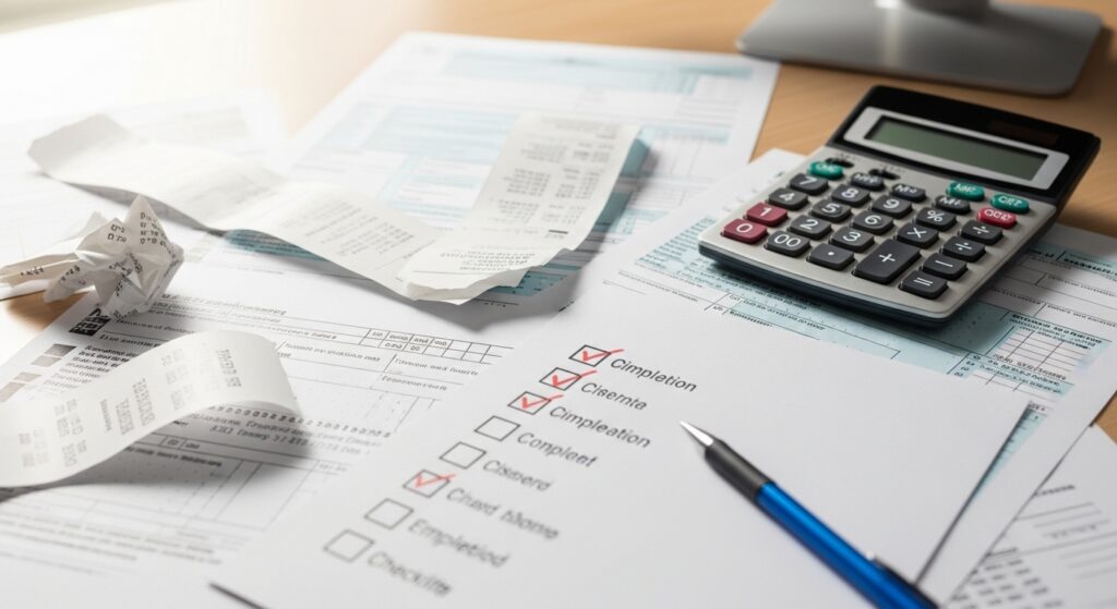 연말정산 누락 공제 환급 받을 수 있는 경우 | 추가 환급 대상 판단 기준 2 연말정산 누락 공제 환급 항목을 확인하며 환급 가능 여부를 점검하는 서류와 영수증 장면