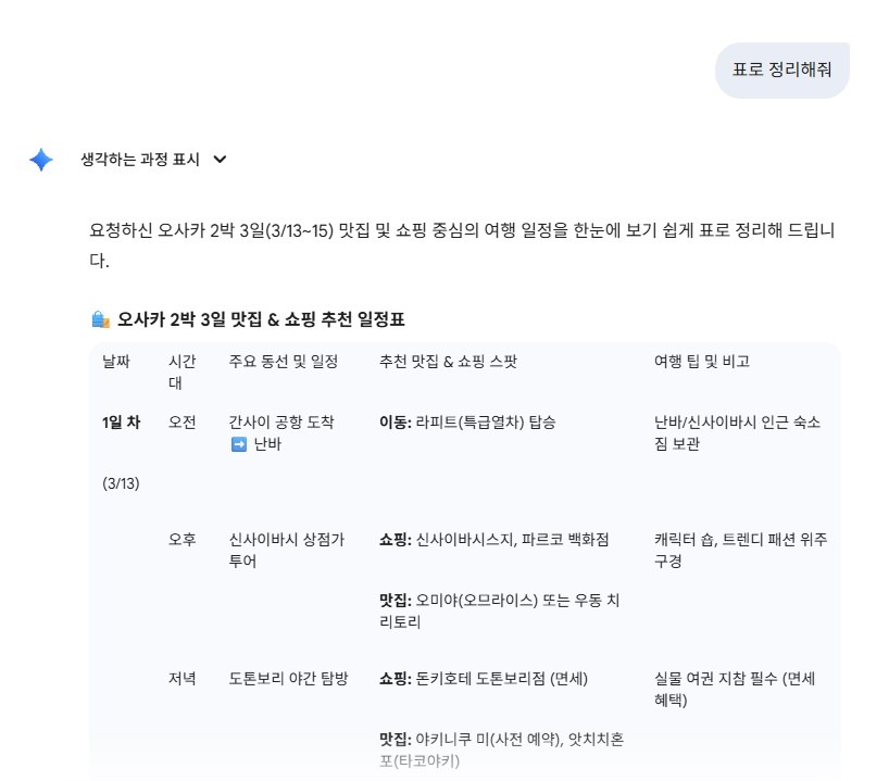 AI 여행 일정 (일본 2박 3일)