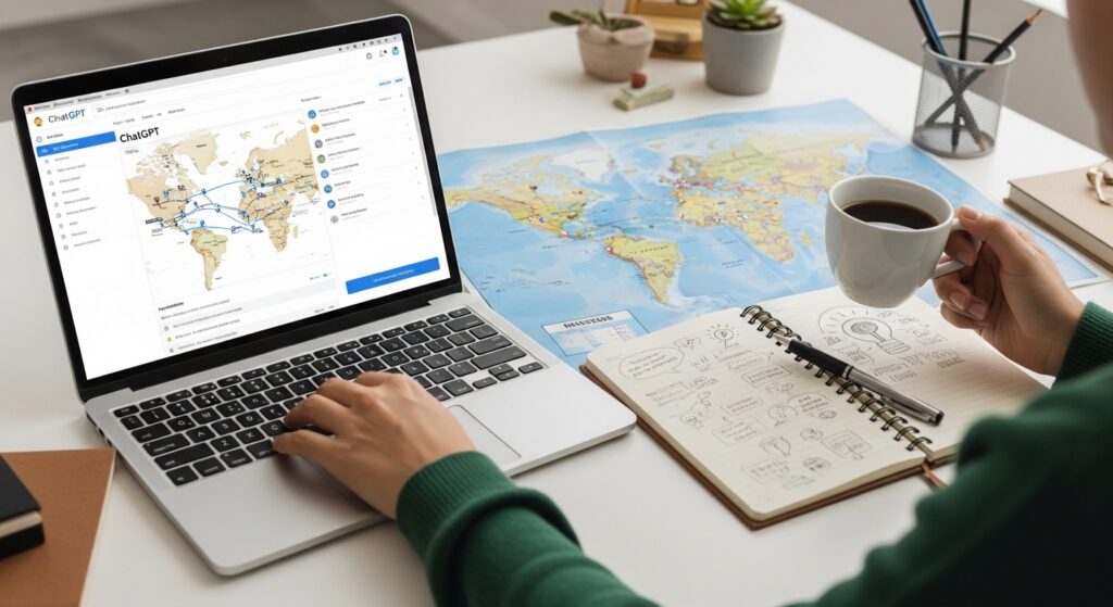 AI를 이용하여 여행계획을 짜는 모습